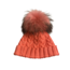 Lindo F Charlie Cable Hat - Grapefruit w/ XL Raccoon Pom - Grapefruit