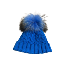 Lindo F Charlie Cable Hat - Blondes Blue w/ XL Raccoon Pom - Blondes Blue