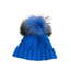 Lindo F Charlie Cable Hat - Blondes Blue w/ XL Raccoon Pom - Blondes Blue