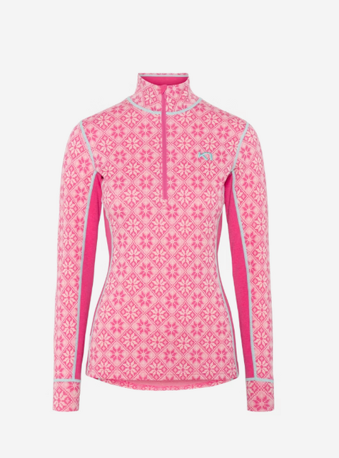 Kari Traa Rose Half Zip Baselayer Top - 100% Merino Wool (25/26) Bright Pink-Spink