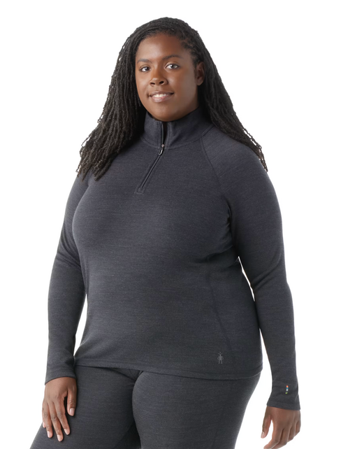 Smartwool Women's Classic Thermal Merino Base Layer 1/4 Zip Plus (25/26) Charcoal Heather-010