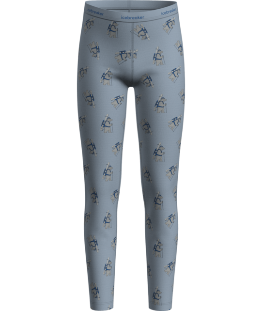 Icebreaker Kids Merino 200 Oasis Leggings Bear Tour Aop (26/27) Zinc Blue/Aop