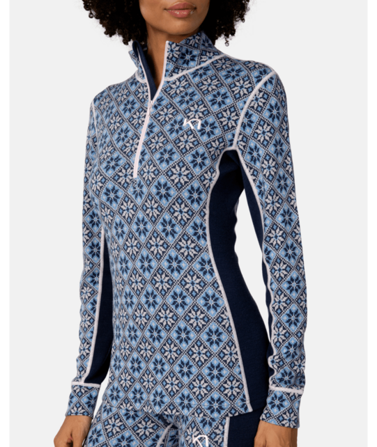 Kari Traa Rose Half Zip Base Layer Top - 100% Merino Wool (26/27) Dark Navy Blue