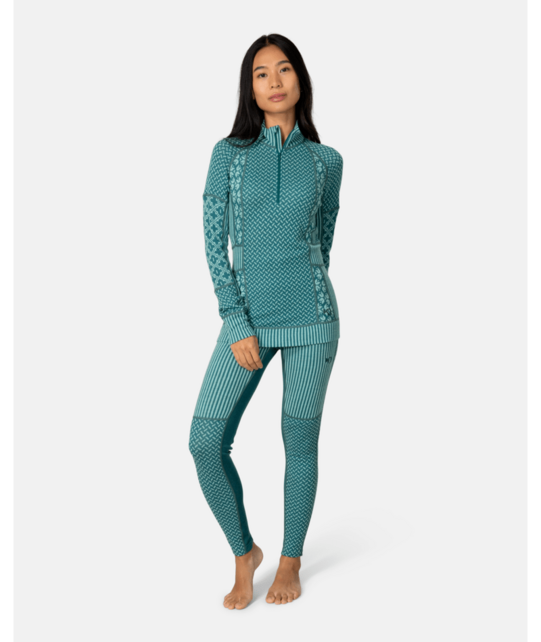 Kari Traa Smekker Half Zip Base Layer - 100% Merino Wool (26/27) Peacock
