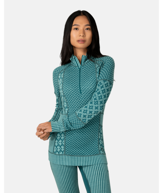Kari Traa Smekker Half Zip Base Layer - 100% Merino Wool (26/27) Peacock