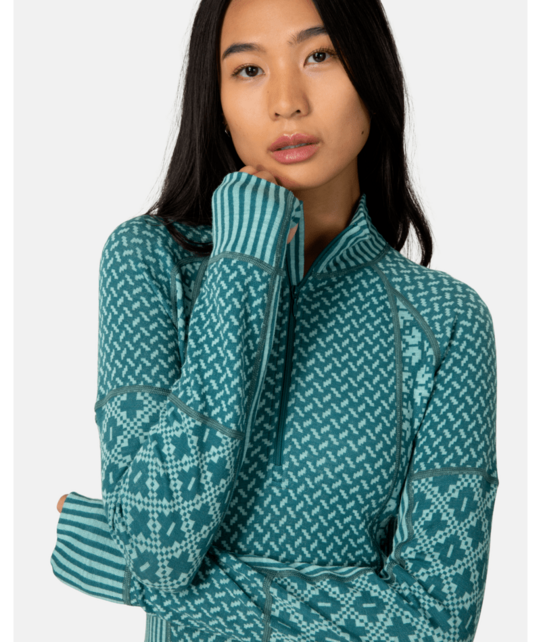Kari Traa Smekker Half Zip Base Layer - 100% Merino Wool (26/27) Peacock