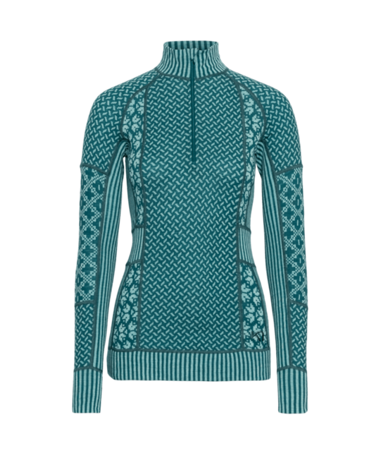 Kari Traa Smekker Half Zip Base Layer - 100% Merino Wool (26/27) Peacock