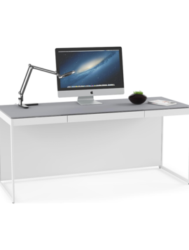 BDI Centro 6401, Desk with keyboard drawer, Satin White with Grey Glass