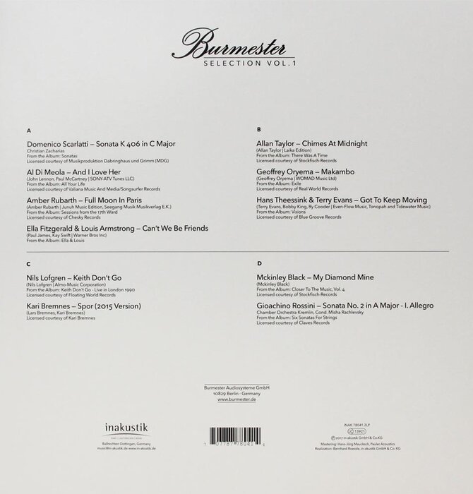 Burmester Selection Vol. 1 DMM Direct Metal Mastering 180 Gram 45 RPM Vinyl