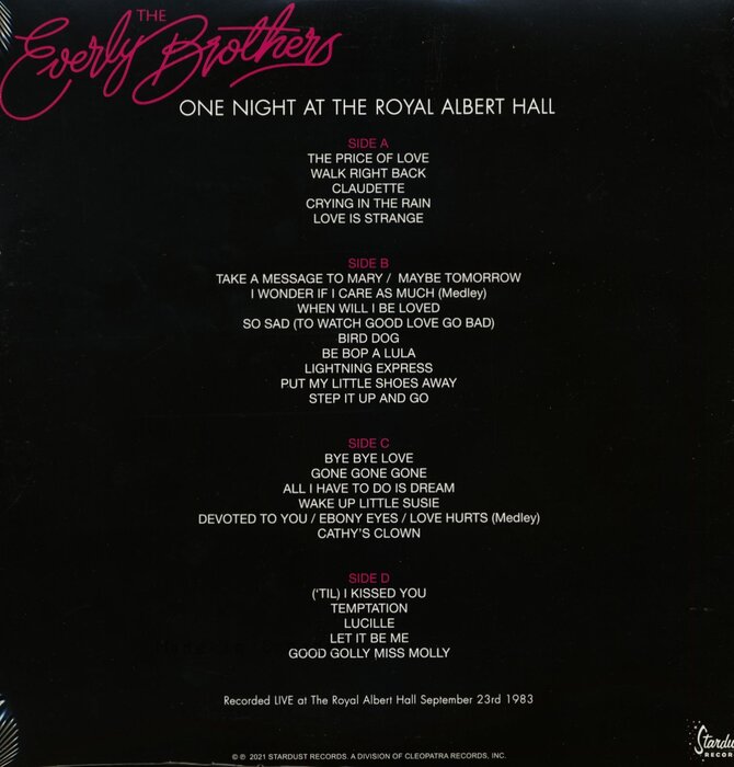 The Everly Brothers - "One Night At The Royal Albert Hall" , Limited Edition Pink Vinyl