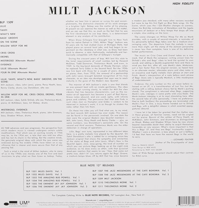 Milt Jackson & The Thelonious Monk Quintet Blue Note Classic 180 Gram Vinyl Series