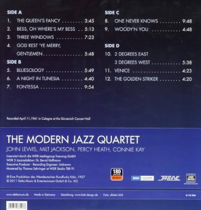 The Modern Jazz Quartet - 1957 Cologne , Gürzenich Concert Hall Double Album From Unreleased Original Master Concert Recordings