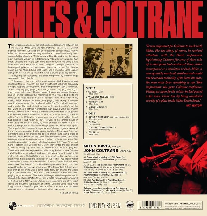 Miles Davis & John Coltrane - Miles & John , Audiophile Grade Pure Virgin 180 Gram Vinyl , Limited Collectors Edition Vinyl Import