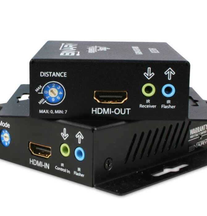 Binary Single Cat 5e/6 HDMI 1.4 Extender ( 130 Feet ) Plus IR Receiver & Flasher Pass Through, B-320-1CAT-HDIR