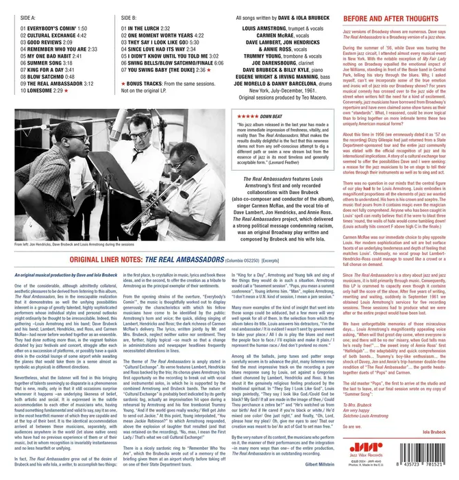 Louis Armstrong & Dave Brubeck - The Real Ambassadors , 180 Gram Audiophile Pressing Collector's LP Series Limited Edition Vinyl