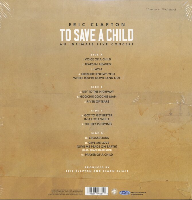 Eric Clapton - To Save A Child , An Intimate Live Concert , Double LP Live Concert Recording December 2023