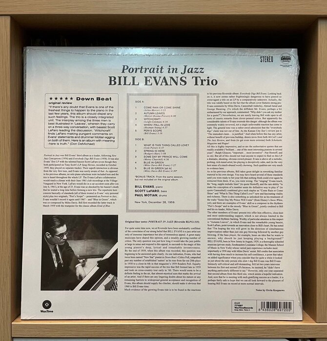 Bill Evans Trio "Portrait in Jazz" Jazz Classics Series , 180 Gram Pure Virgin Vinyl