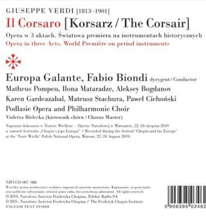 Verdi Europa Galante + Fabio Biondi IL Corsaro - The Corsair . Opera in Three Acts Double CD