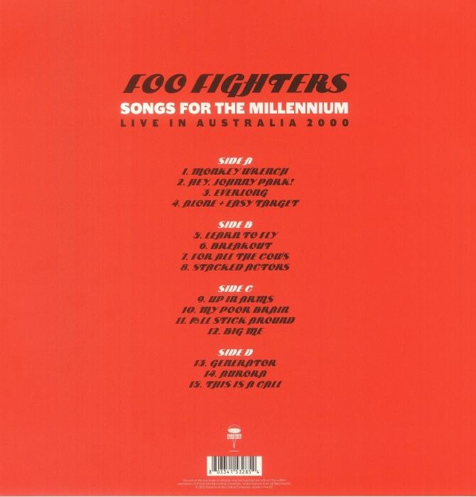 Foo Fighters - Songs For The Millennium , Live in Australia 2000, Limited Edition 2LP on Clear Vinyl