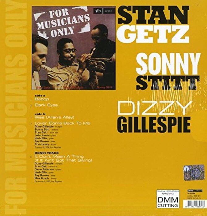 Stan Getz / Dizzy Gillespie / Sonny Stitt - For Musicians Only, 180 Gram Audiophile Grade Vinyl