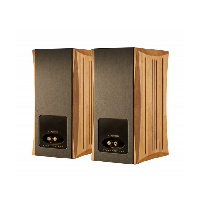 Atlantis Lab - AT 13 Bookshelf Speaker ( Sold as Pair ) Oak / Black Leather