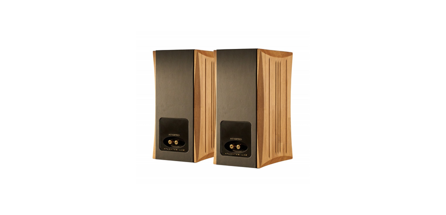 Atlantis Lab - AT 13 Bookshelf Speaker ( Sold as Pair ) Oak / Black Leather