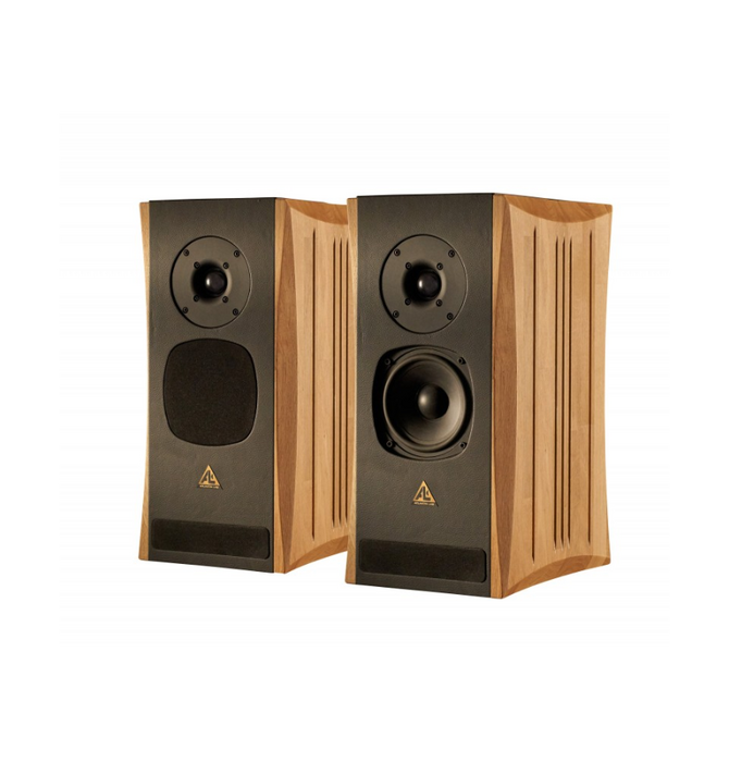 Atlantis Lab - AT 13 Bookshelf Speaker ( Sold as Pair ) Oak / Black Leather