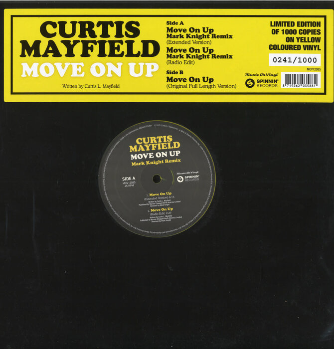 Curtis Mayfield - Move On Up , Limited Edition Of 1000 Copies on 180 Gram Yellow Vinyl , 45 RPM