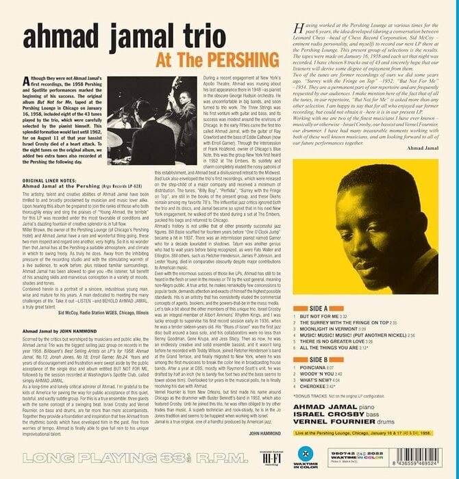 Ahmad Jamal Trio  At The Pershing - But Not For Me , Limited Edition 180 Gram Blue Vinyl