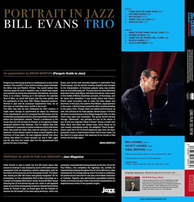 Bill Evans Trio - Portrait in Jazz, 180 Gram Blue Limited Edition Vinyl