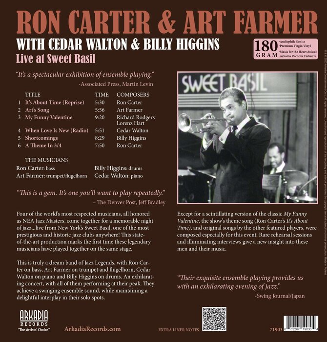 Ron Carter & Art Framer - LIVE At Sweet Basil, 180 Gram Audiophile Grade Virgin Vinyl