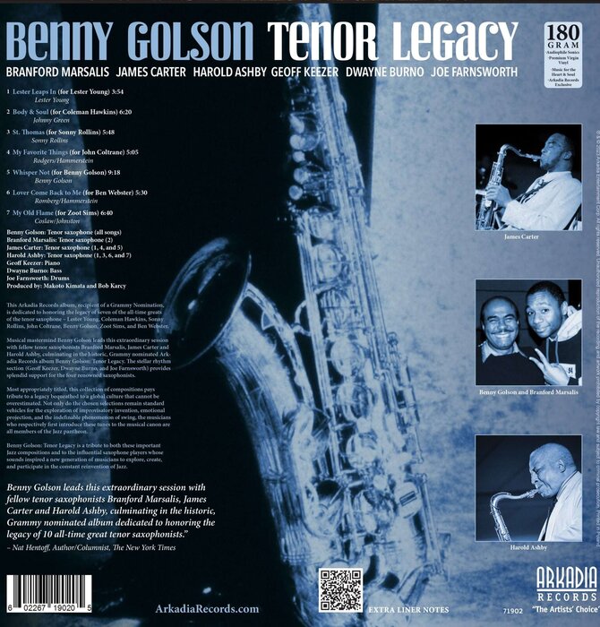 Benny Golson - Tenor Legacy , 180 Gram Audiophile Grade Premium Virgin Vinyl