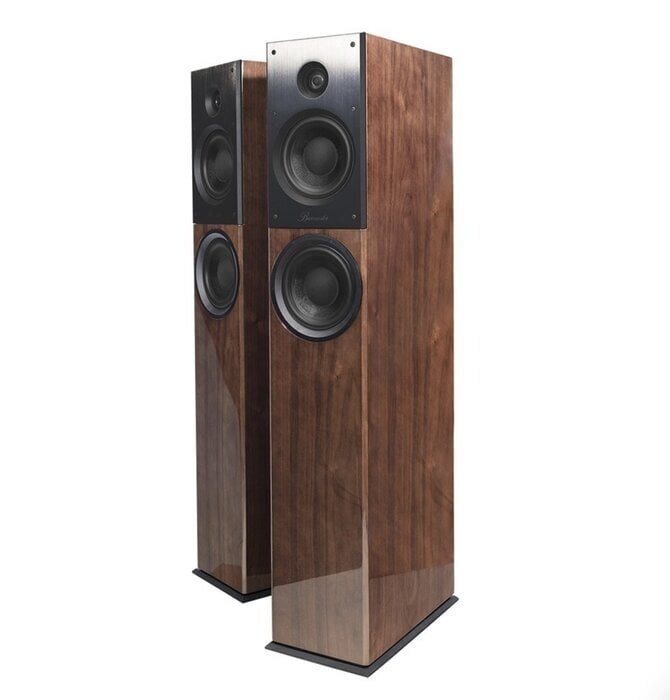 Burmester B38 Loudspeaker ( Sold as Pair ) High Gloss Walnut Cabinet with Black Face-plate , BRAND NEW !