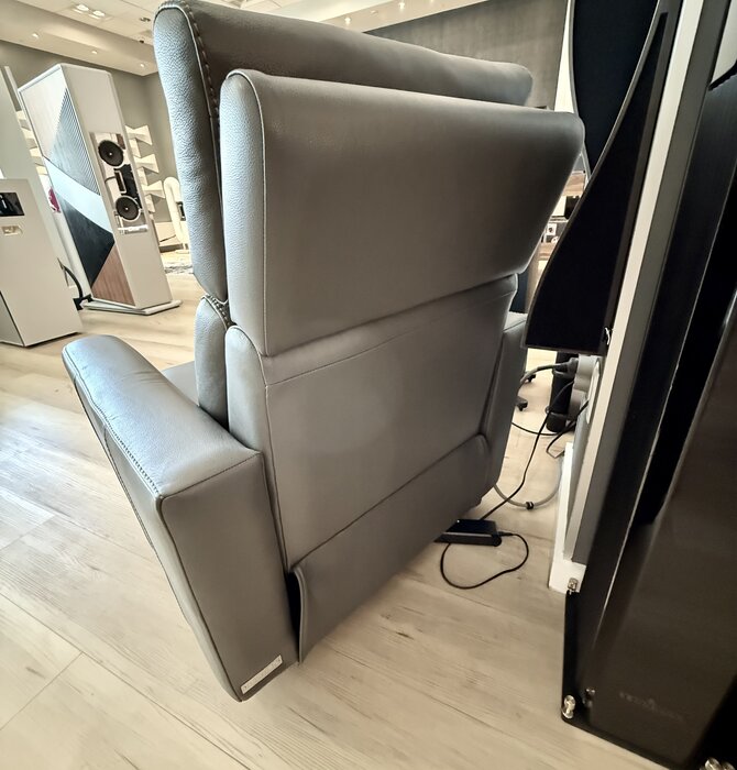 Jaymar - EGO Collection , Model ECHO , 043 Electric Swivel Rocking Reclining Leather Chair ( Premium Grey Italian Leather ) with USB C Charging Port , Showroom Demo in Mint Condition
