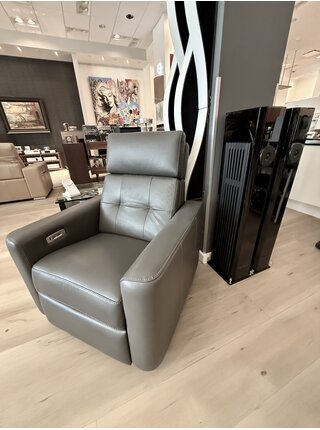Jaymar - EGO Collection , Model ECHO , 043 Electric Swivel Rocking Reclining Leather Chair ( Premium Grey Italian Leather ) with USB C Charging Port , Showroom Demo in Mint Condition