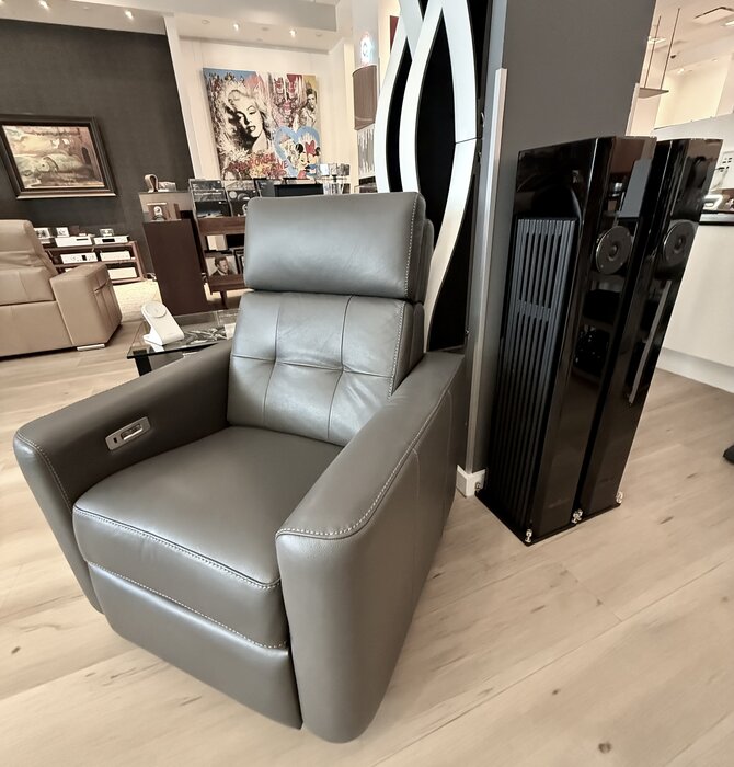 Jaymar - EGO Collection , Model ECHO , 043 Electric Swivel Rocking Reclining Leather Chair ( Premium Grey Italian Leather ) with USB C Charging Port , Showroom Demo in Mint Condition