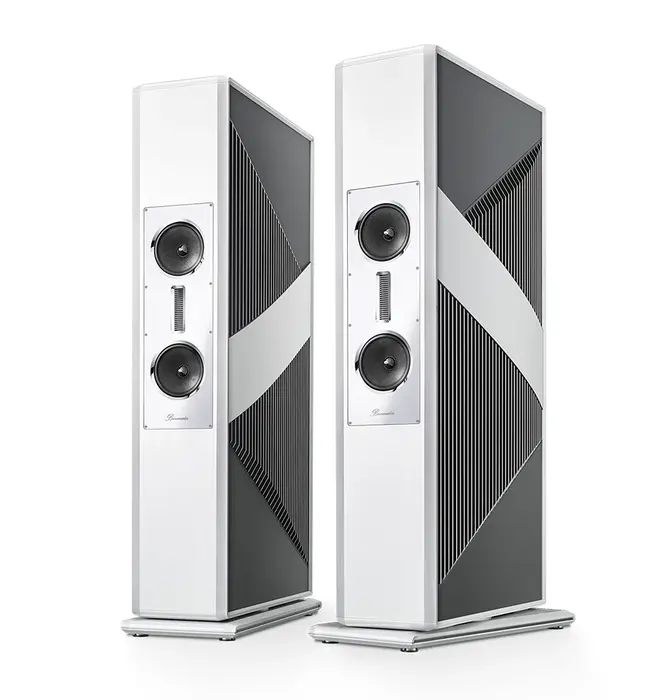 Burmester BC 350 Signature Loudspeaker Pair  in Brushed Titanium Wrap  , USED ! CALL FOR INFO !