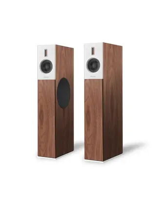 Burmester B38 Loudspeaker ( Sold as Pair ) High Gloss Walnut Cabinet with Silver Face-plate , BRAND NEW !
