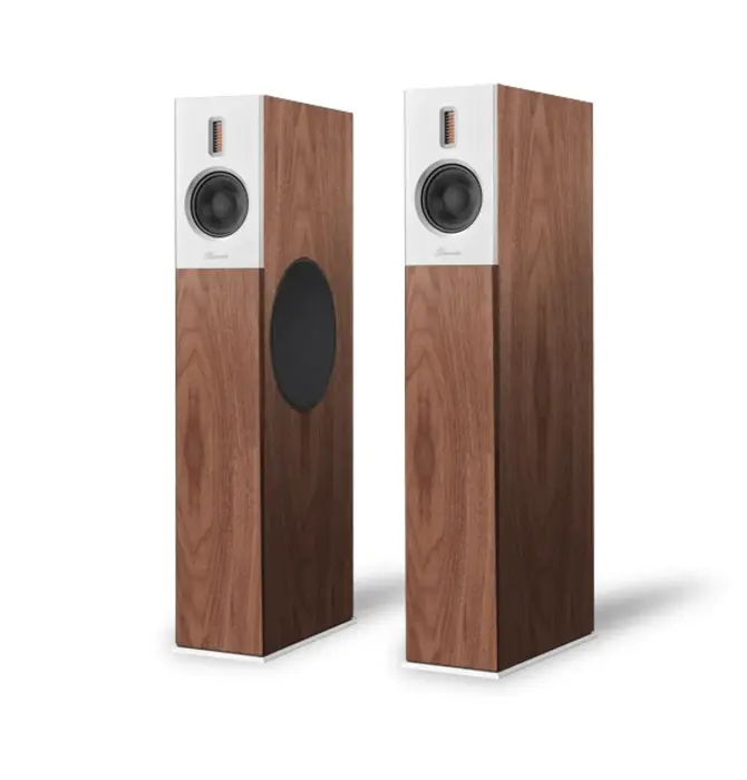 Burmester B38 Loudspeaker ( Sold as Pair ) High Gloss Walnut Cabinet with Silver Face-plate , BRAND NEW !