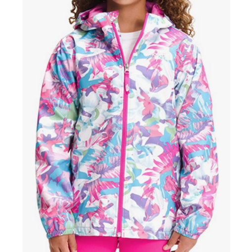 THE NORTH FACE JUNIOR GIRLS ZIPLINE RAIN JACKET - TROPICAL CAMO PRINT - SIZE LARGE ONLY