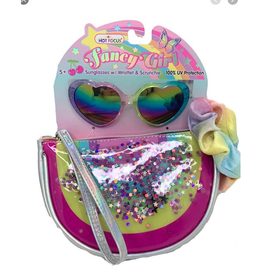 Hot Focus Fancy Girl Sunglasses w/Wristlet & Scrunchie, Rainbow