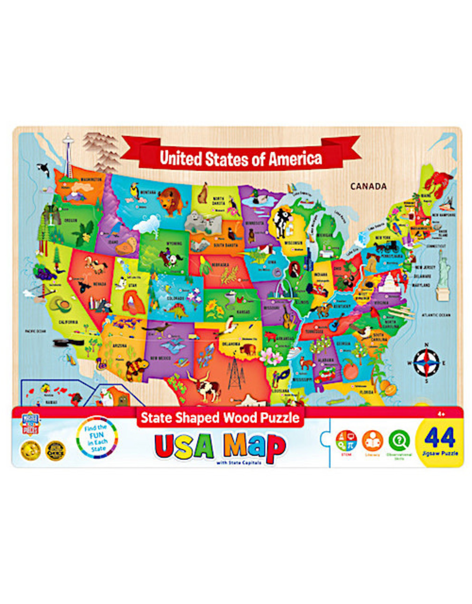 Master Pieces Educational - USA Map 44pc Wood Puzzle