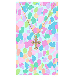 Jane marie Gold Pointed Cross with Clear Crystals Necklace
