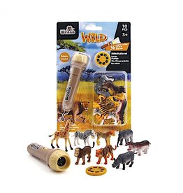 8 pcs Wild animal figurines, 1 Flashlight, 1 Disc with 8 images projection animals