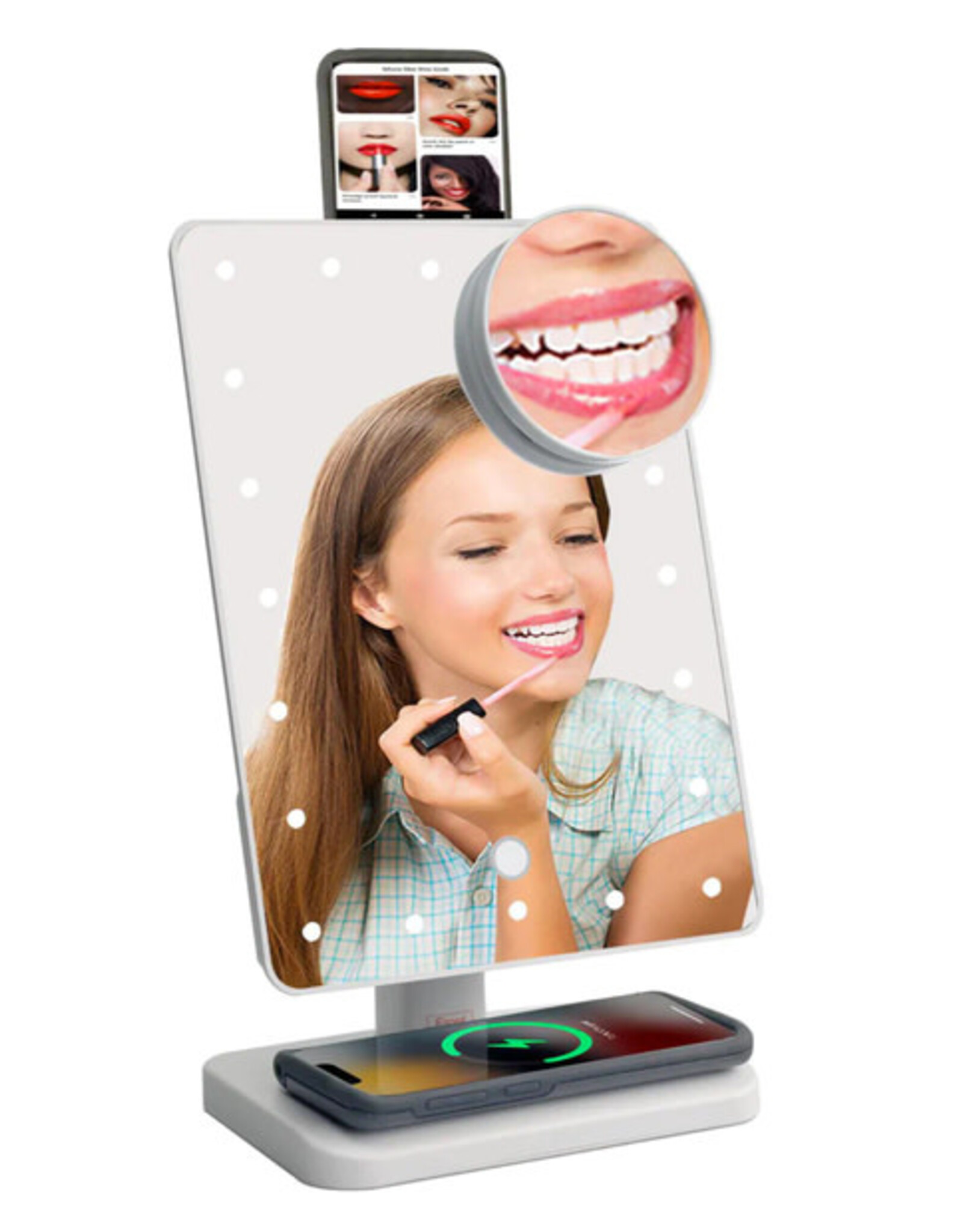 Glam Studio Mirror with Bluetooth Speaker - White