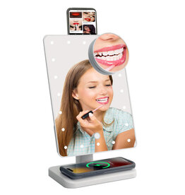 Glam Studio Mirror with Bluetooth Speaker - White