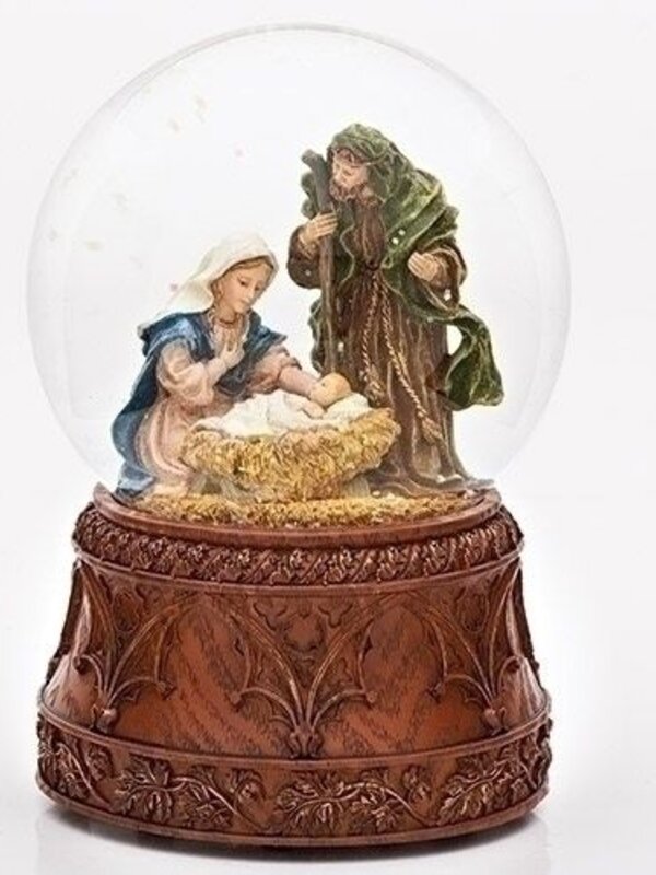 "Holy Family" 6.75"H Water Globe on Faux Bois Carved Base 35587