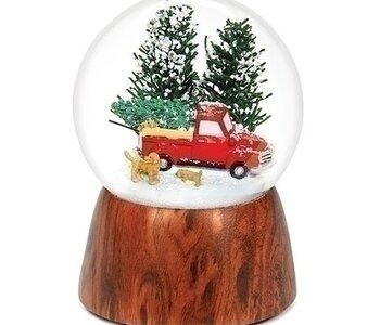 5.25" Boule à Neige Camion Rouge avec Chien 5.25"