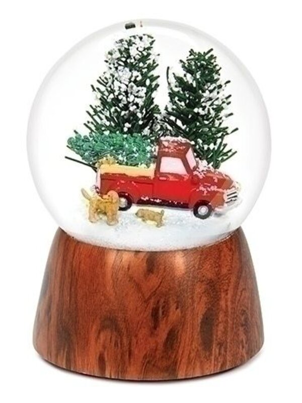 5.25"Musical Snow Globe Red Truck with Dogs
