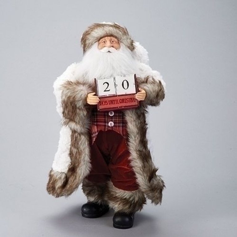 Countdown Santa with Number Blocks in Long White and Furry Coat 18''H